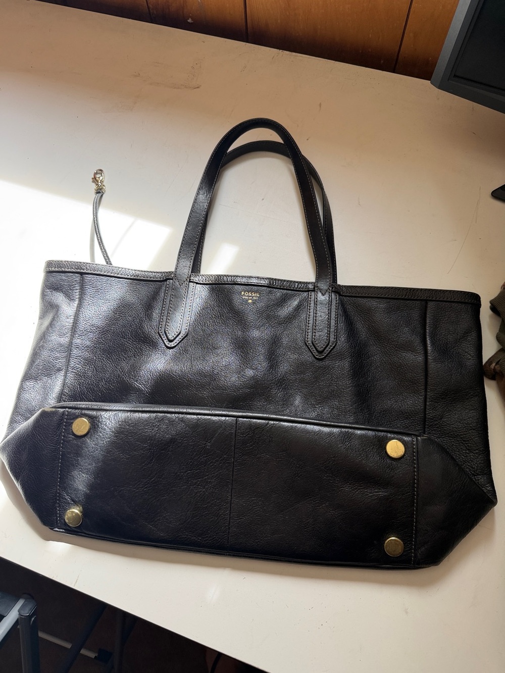 Vintage Fossil Black Leather Tote